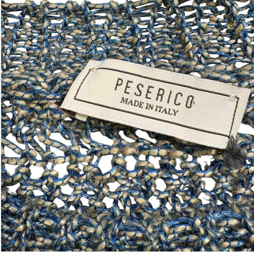 Peserico Blue Open Knit Linen Blend Crewneck Italian Sweater - Picture 2 of 9